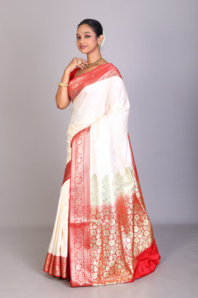 White Semi Katan Saree - Keya Seth Exclusive