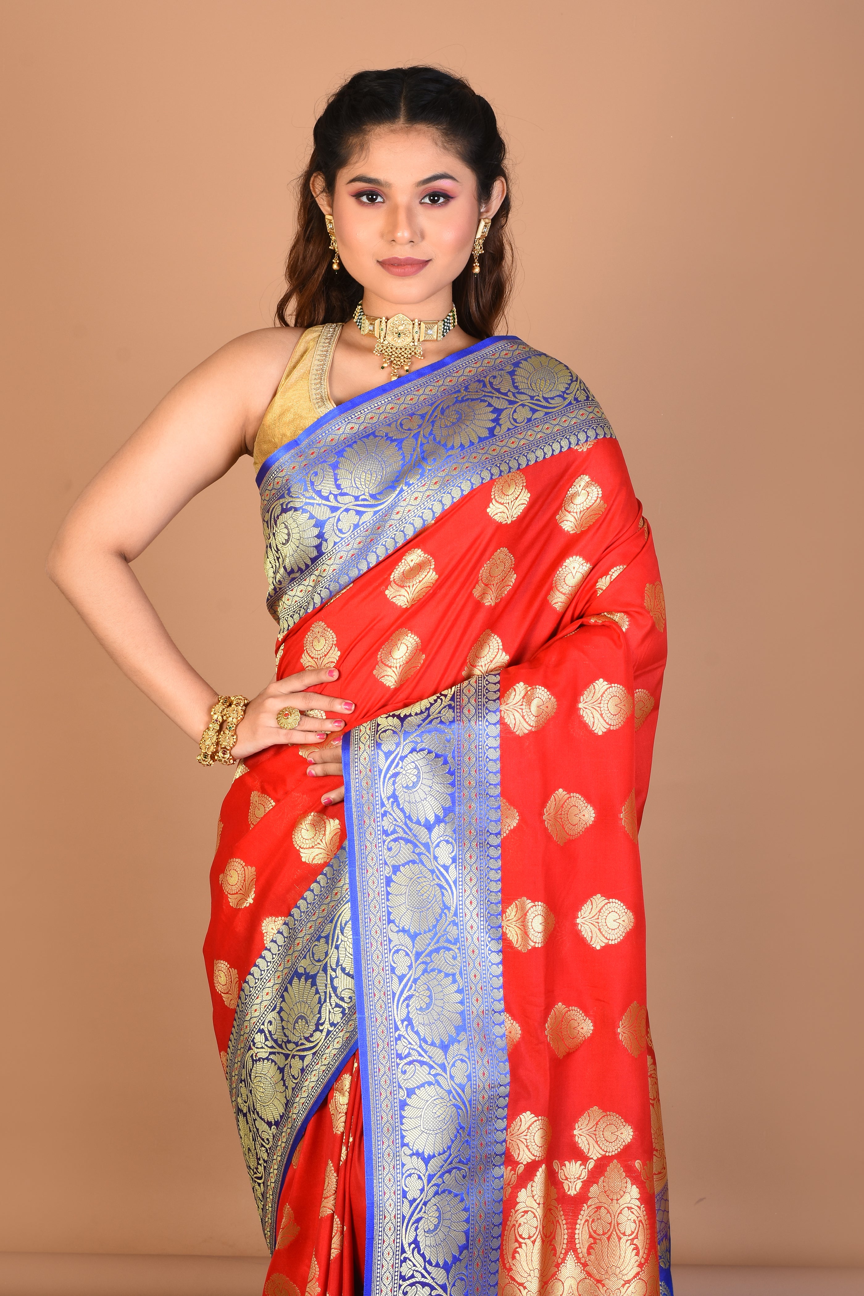 Red Blended Uppada Silk Saree with Blouse Piece - Keya Seth Exclusive