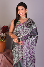 Load image into Gallery viewer, Grey Murshidabad Silk Saree - Keya Seth Exclusive
