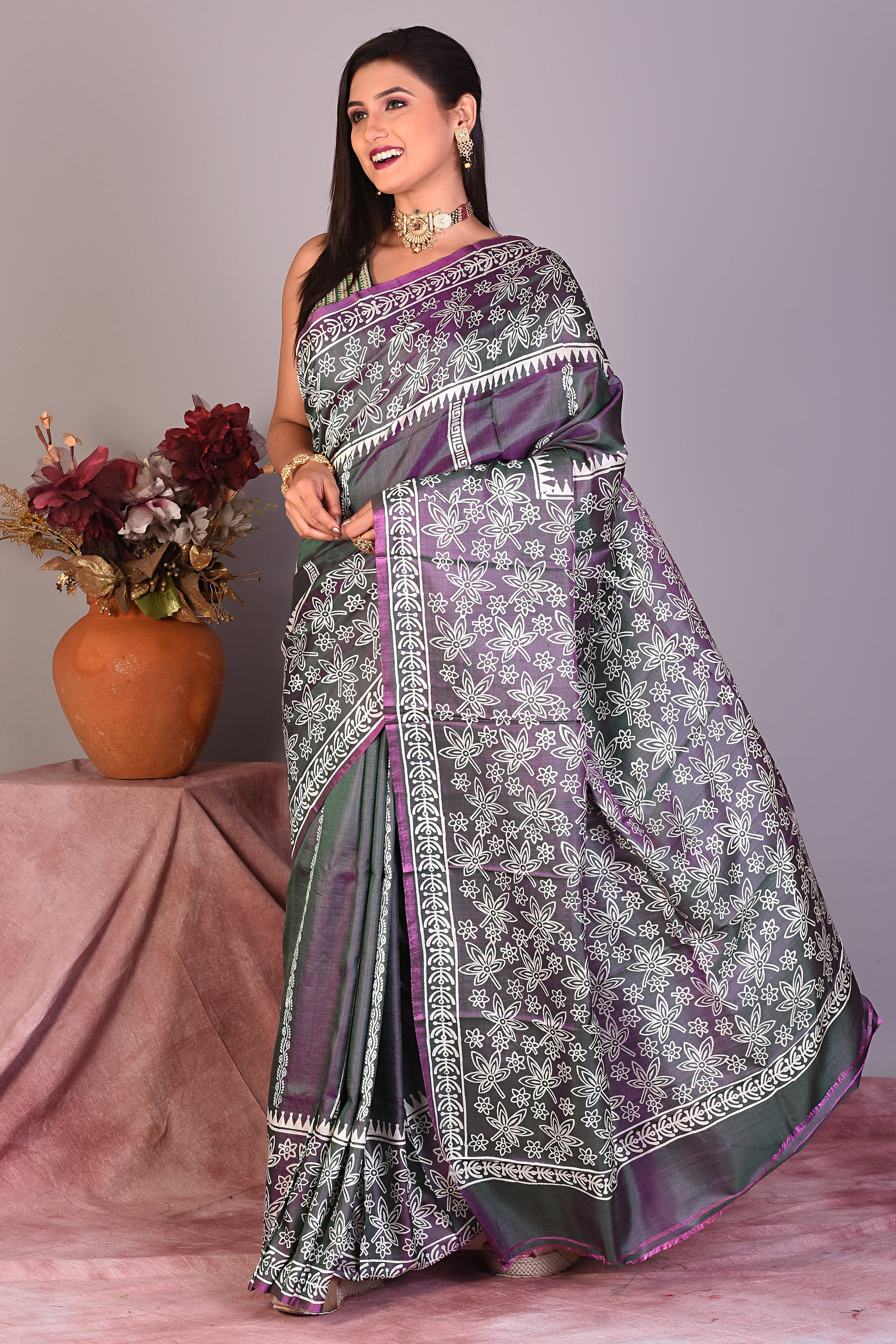 Grey Murshidabad Silk Saree - Keya Seth Exclusive