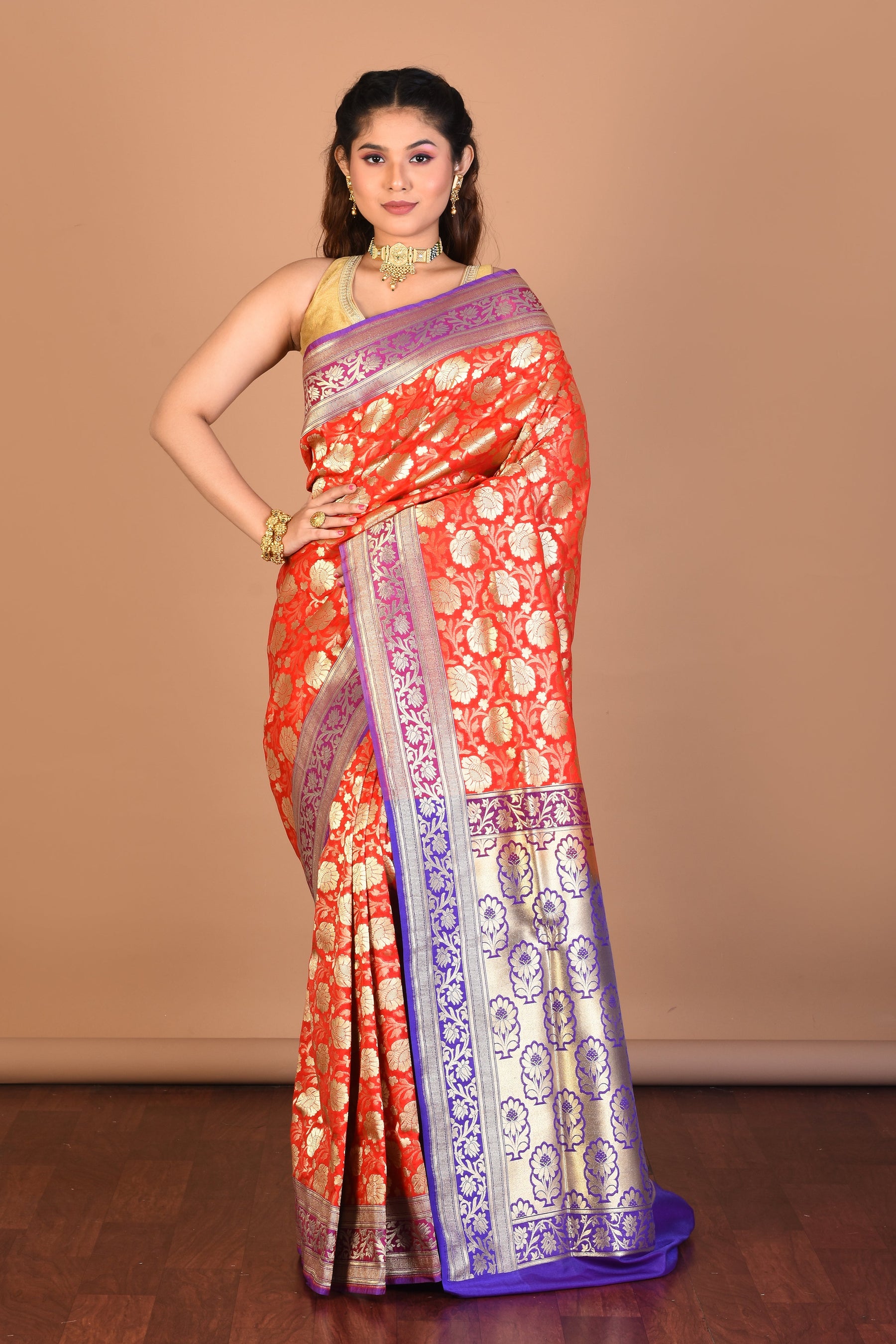 Red Blended Uppada Silk Saree with Blouse Piece - Keya Seth Exclusive