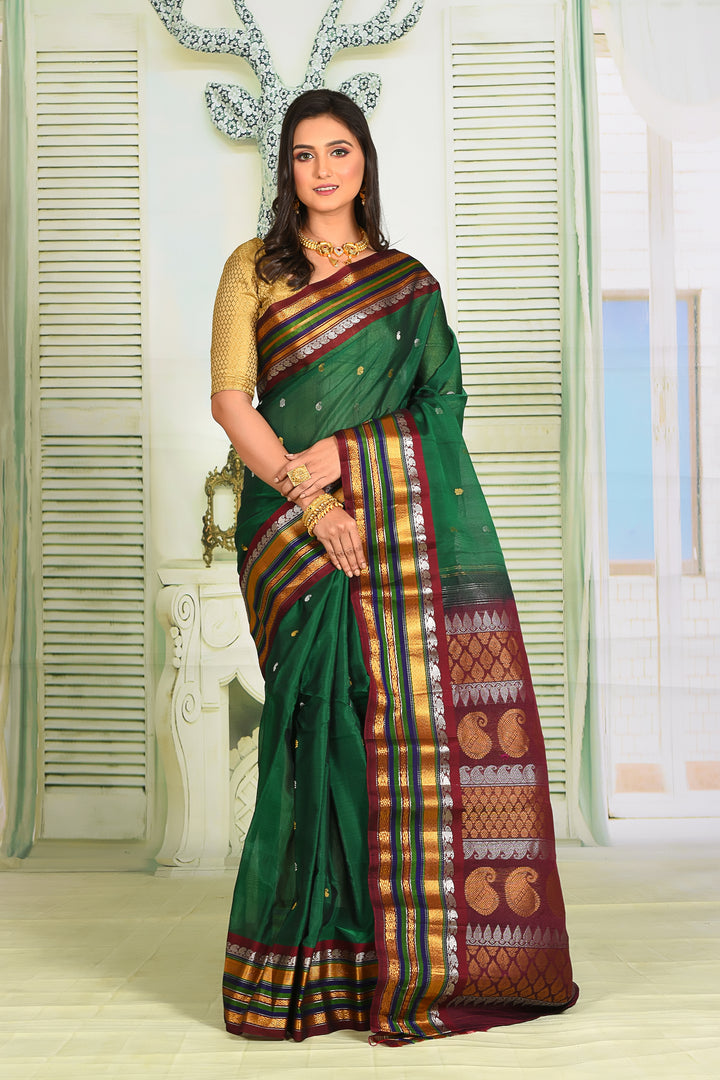 Deep Green Pure Gadwal Saree - Keya Seth Exclusive