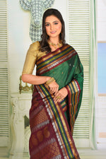 Load image into Gallery viewer, Deep Green Pure Gadwal Saree - Keya Seth Exclusive