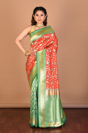 Red and Green Half and Half Uppada Silk Saree with Blouse Piece - Keya Seth Exclusive