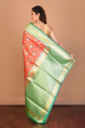 Red and Green Half and Half Uppada Silk Saree with Blouse Piece - Keya Seth Exclusive