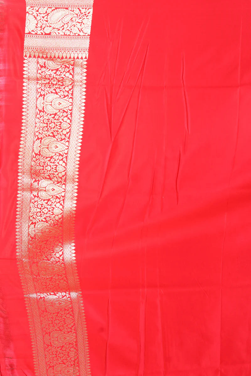 Red Semi Katan Saree - Keya Seth Exclusive