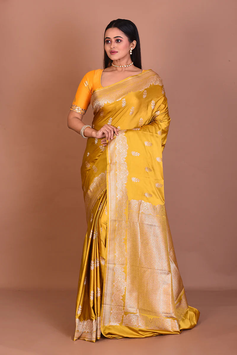 Yellow Blended Mashru Silk Saree - Keya Seth Exclusive