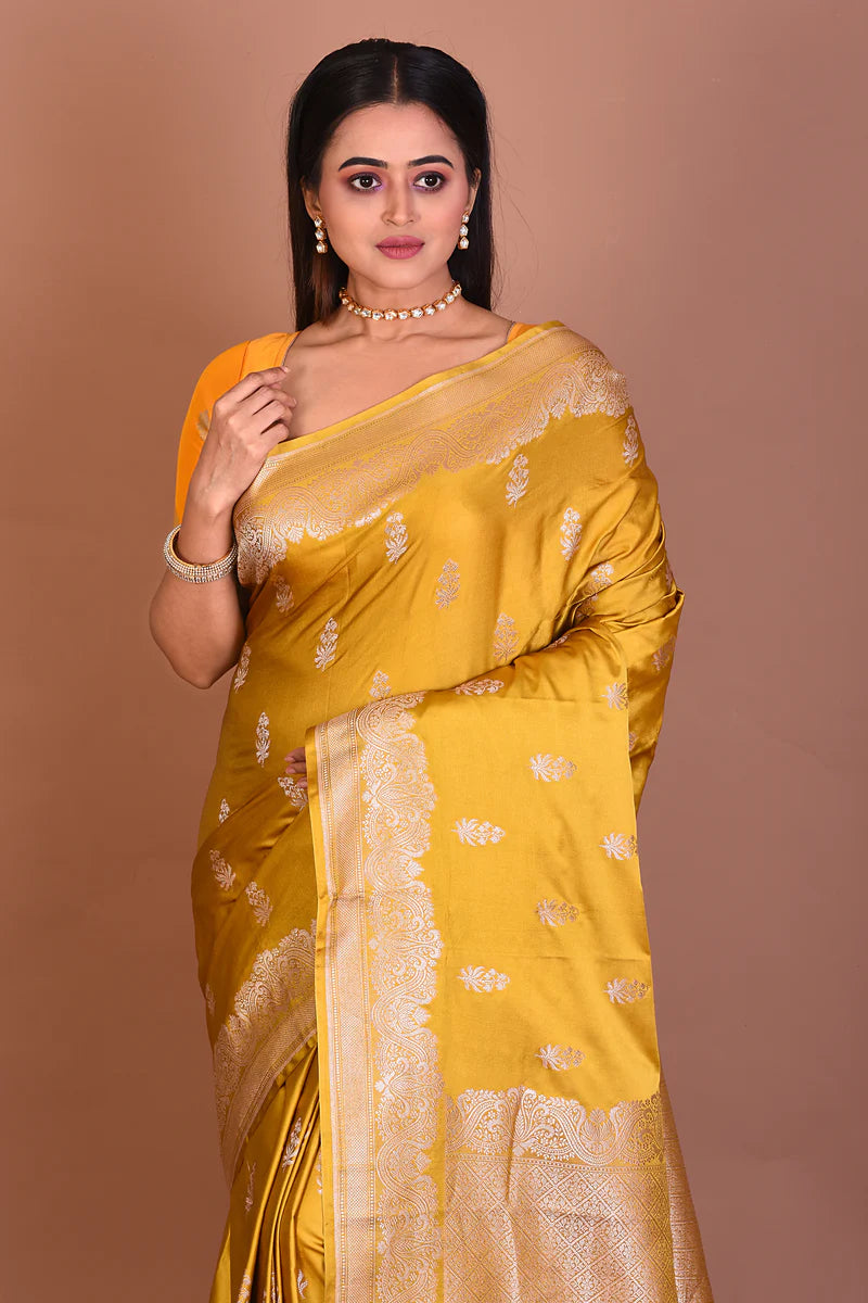 Yellow Blended Mashru Silk Saree - Keya Seth Exclusive