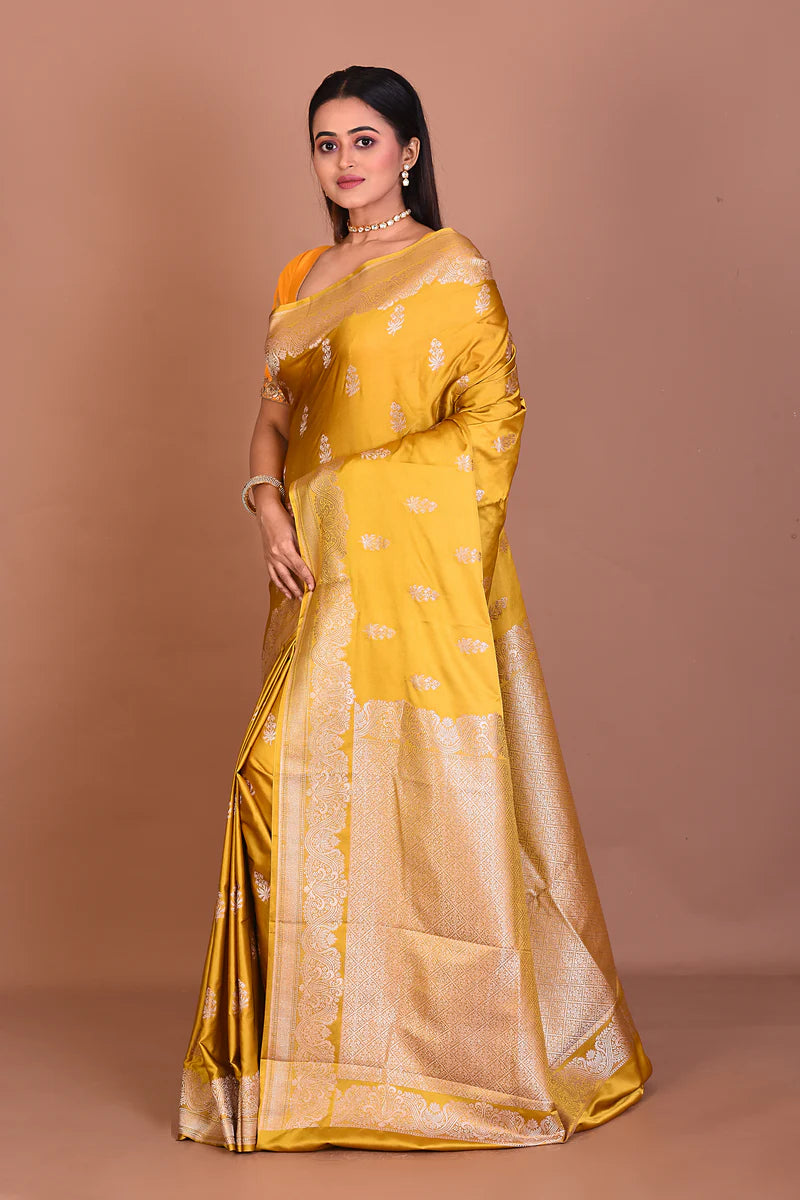 Yellow Blended Mashru Silk Saree - Keya Seth Exclusive