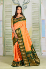Load image into Gallery viewer, Dual Tone Orange Pure Gadwal Saree - Keya Seth Exclusive
