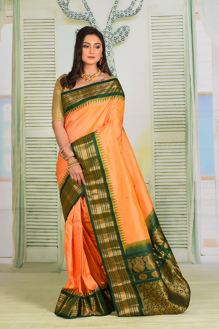 Dual Tone Orange Pure Gadwal Saree - Keya Seth Exclusive