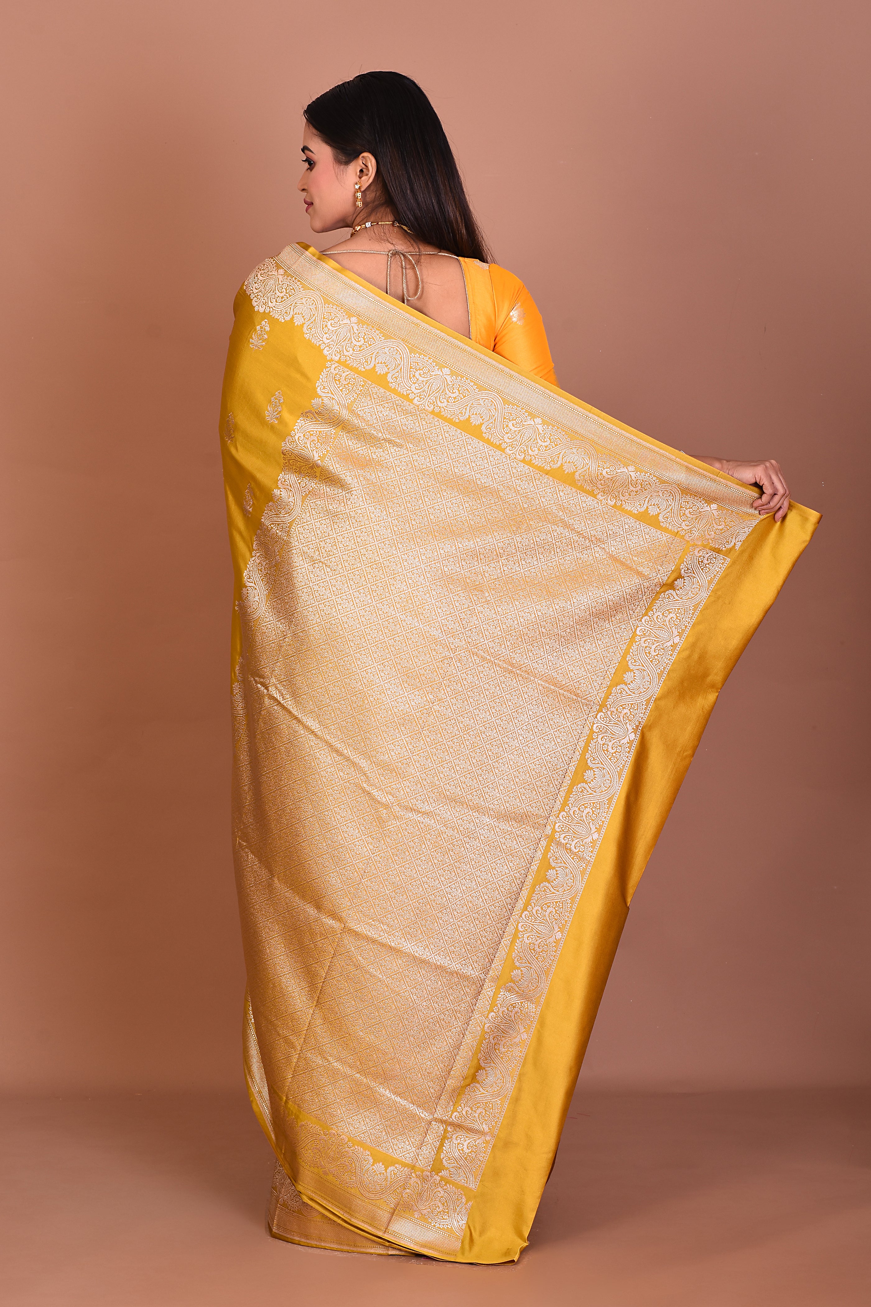 Yellow Blended Mashru Silk Saree - Keya Seth Exclusive