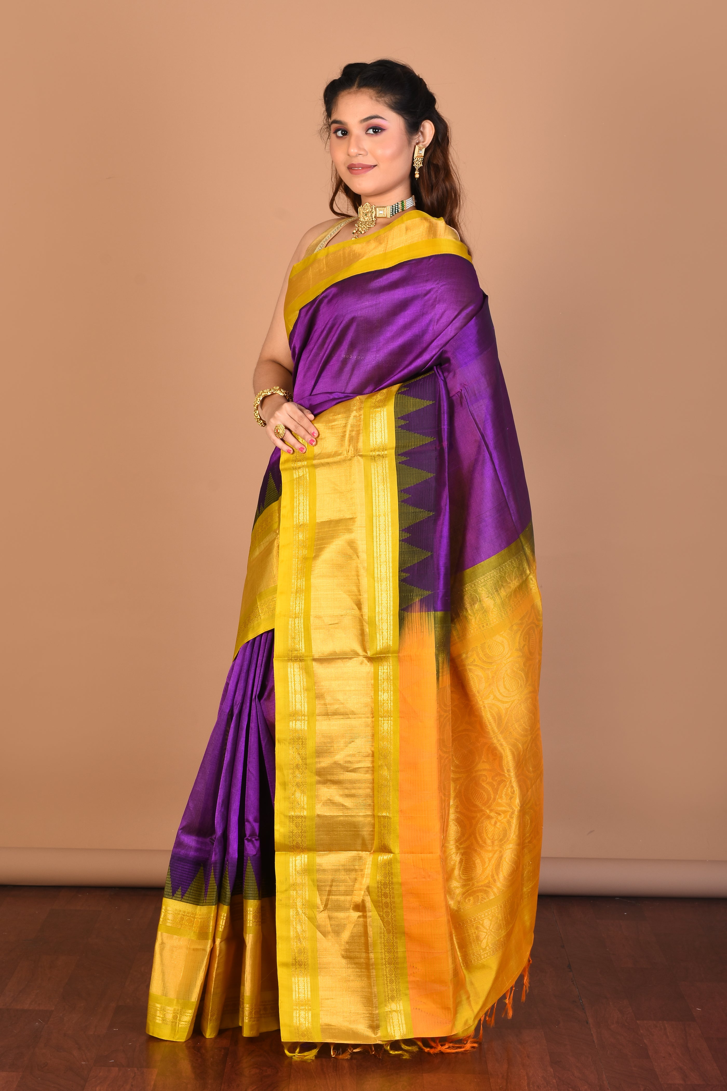 Violet Pure Katan Silk Saree with Blouse Piece - Keya Seth Exclusive