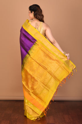 Violet Pure Katan Silk Saree with Blouse Piece - Keya Seth Exclusive