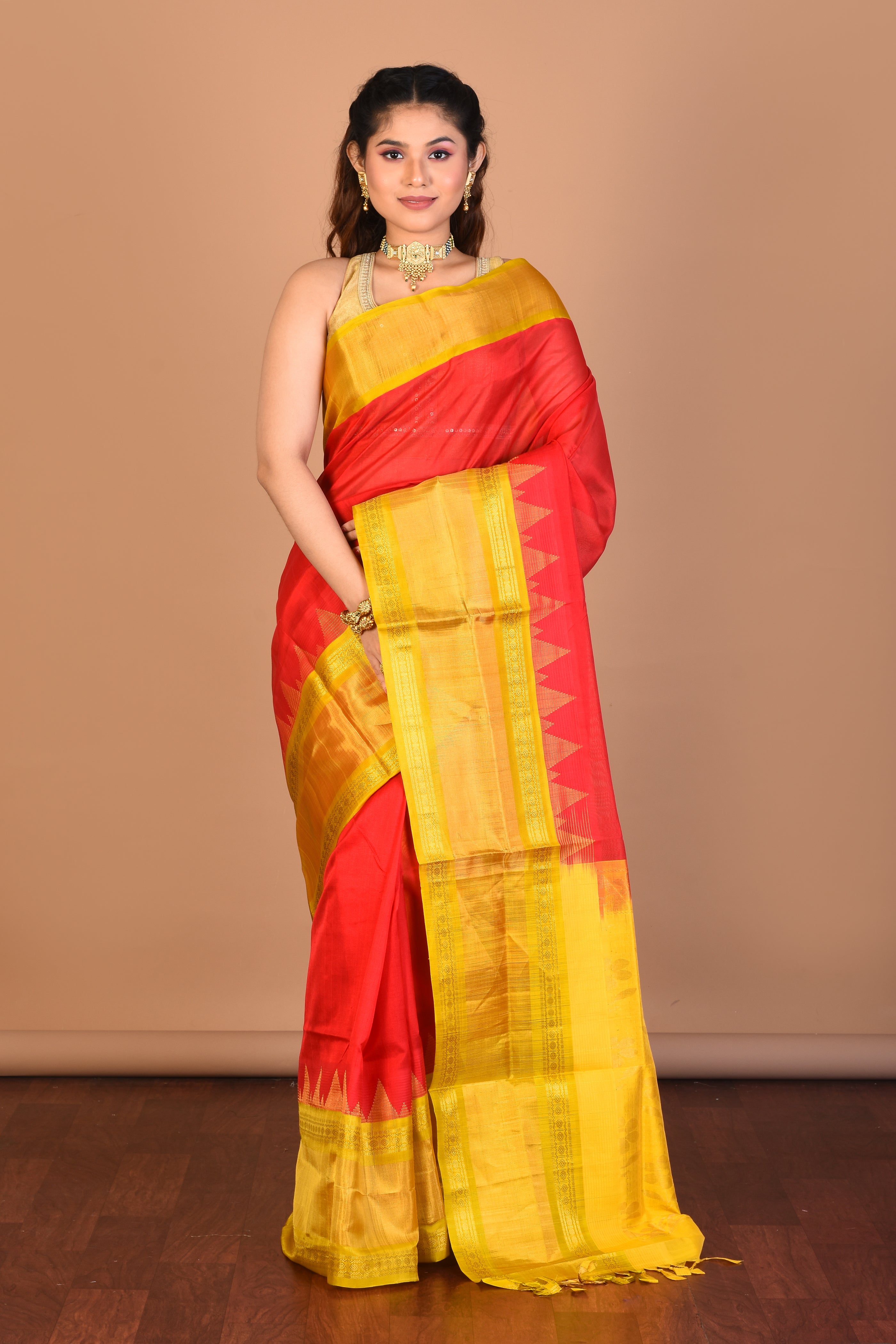 Red Pure Katan Silk Saree with Blouse Piece - Keya Seth Exclusive