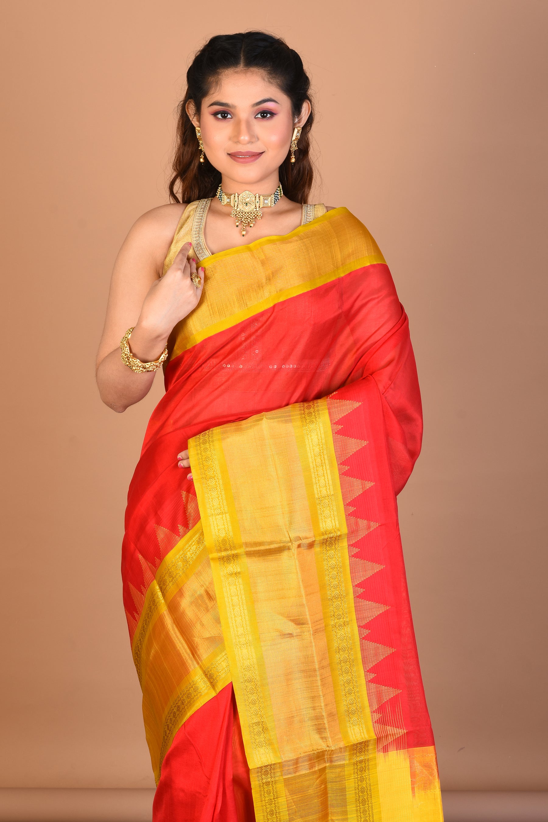 Red Pure Katan Silk Saree with Blouse Piece - Keya Seth Exclusive