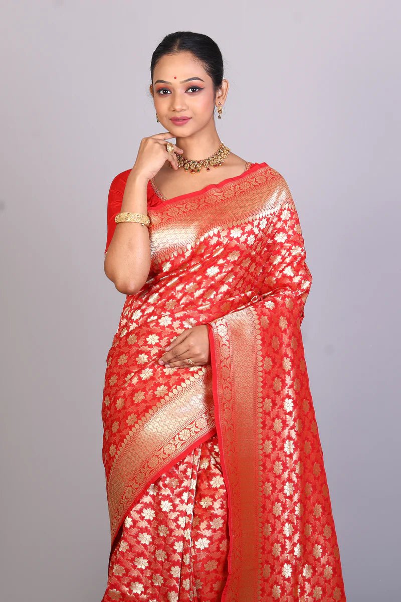 Red Blended Banarasi Saree - Keya Seth Exclusive