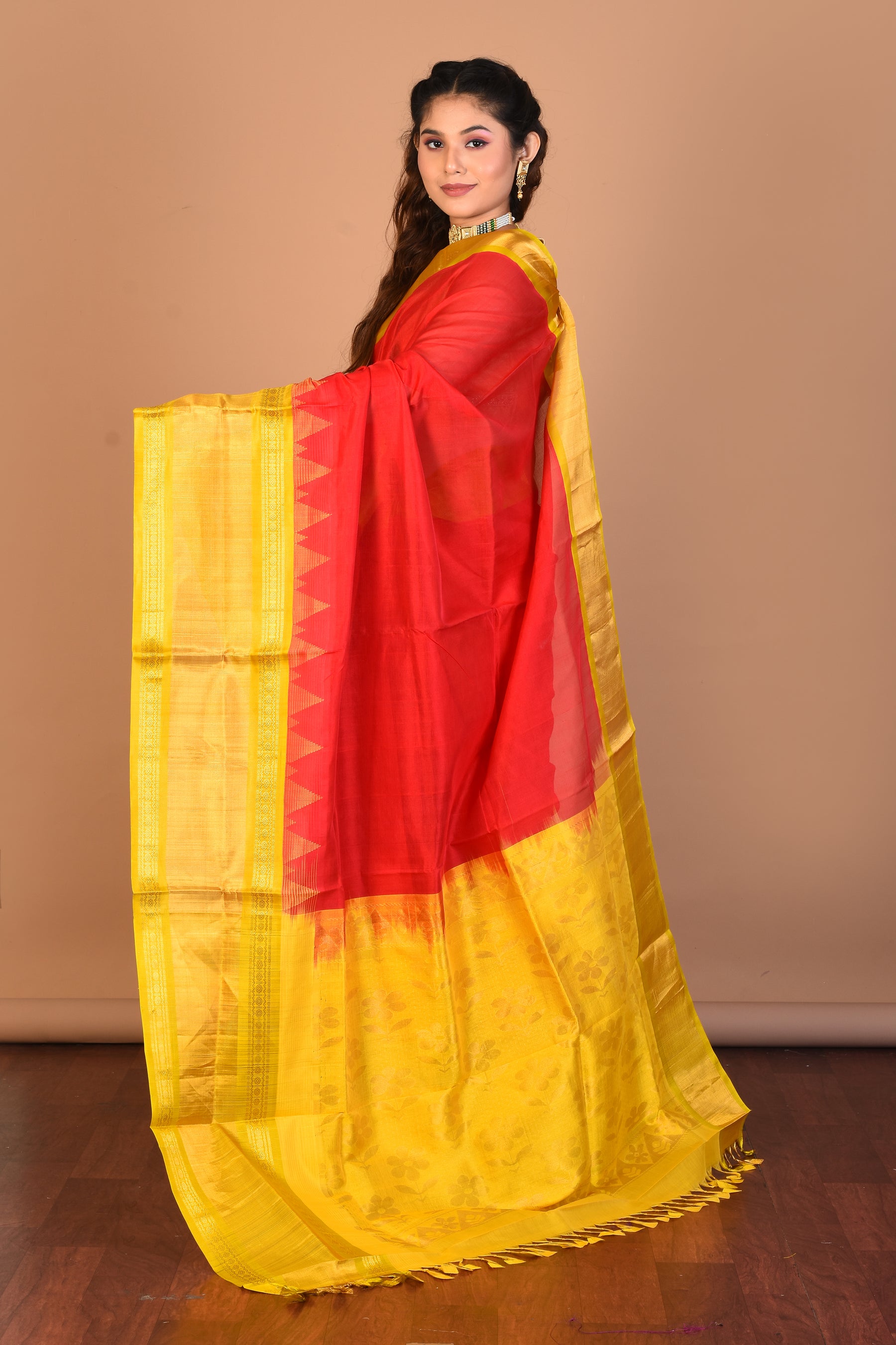 Red Pure Katan Silk Saree with Blouse Piece - Keya Seth Exclusive