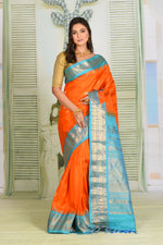 Load image into Gallery viewer, Orange Pure Gadwal Saree - Keya Seth Exclusive