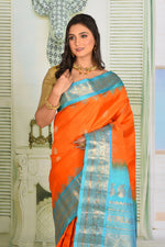 Load image into Gallery viewer, Orange Pure Gadwal Saree - Keya Seth Exclusive