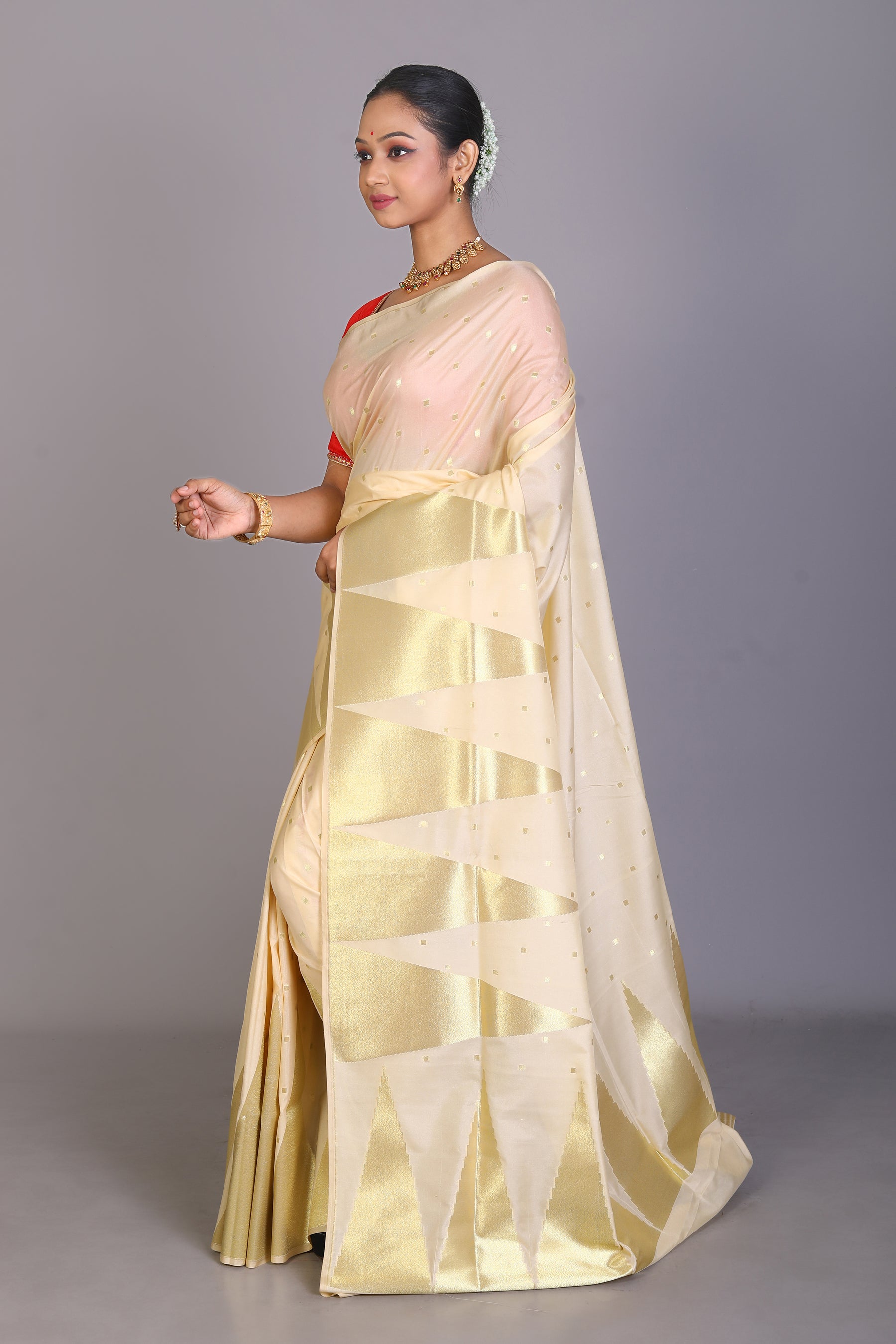 White Blended Silk Saree - Keya Seth Exclusive