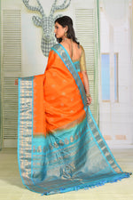Load image into Gallery viewer, Orange Pure Gadwal Saree - Keya Seth Exclusive
