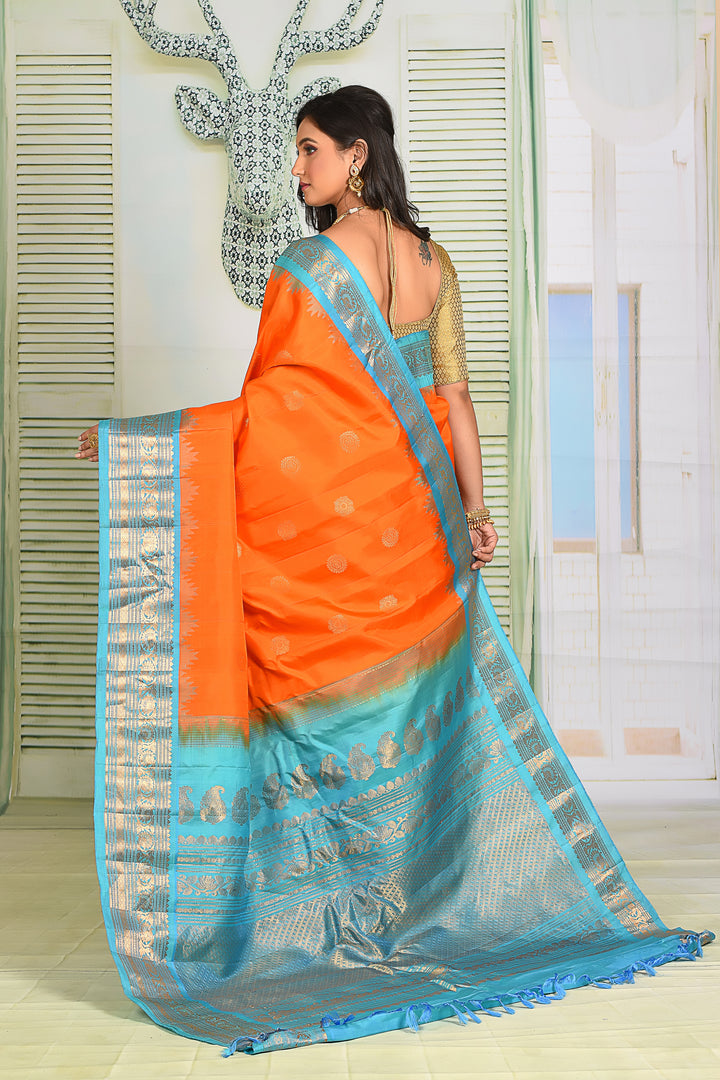 Orange Pure Gadwal Saree - Keya Seth Exclusive