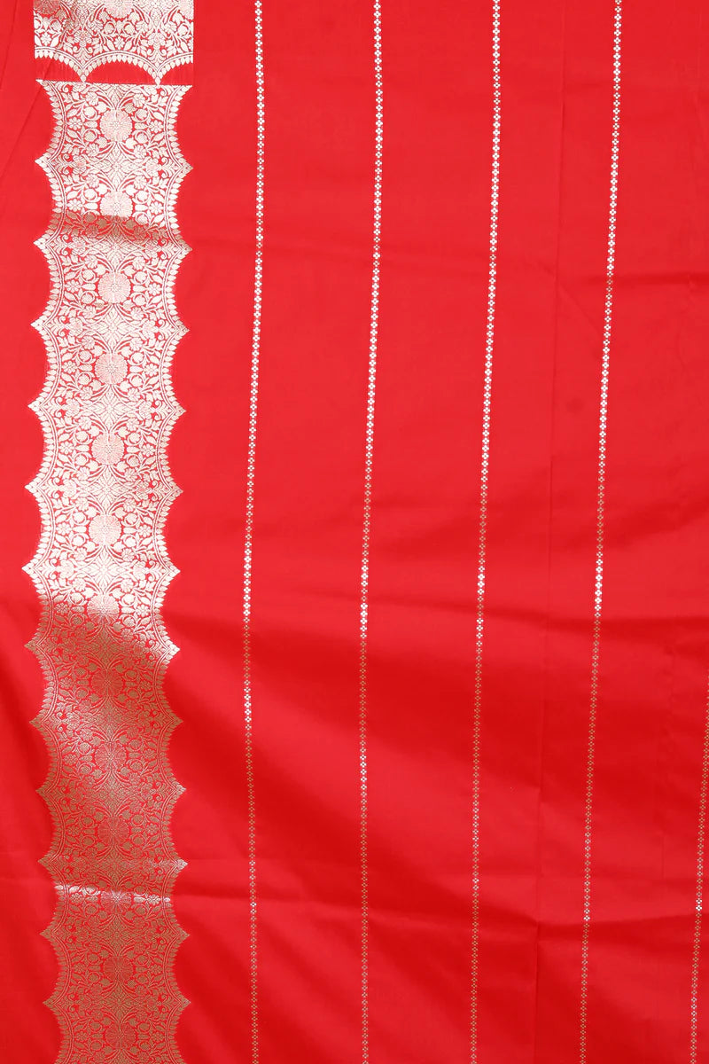 Red Semi Katan Saree - Keya Seth Exclusive