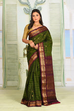 Load image into Gallery viewer, Olive Green Pure Gadwal Saree - Keya Seth Exclusive