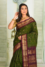 Load image into Gallery viewer, Olive Green Pure Gadwal Saree - Keya Seth Exclusive
