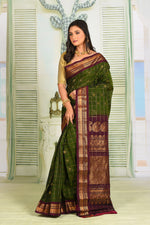 Load image into Gallery viewer, Olive Green Pure Gadwal Saree - Keya Seth Exclusive