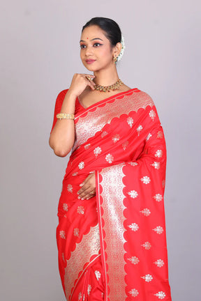 Red Semi Katan Saree - Keya Seth Exclusive