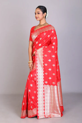 Red Semi Katan Saree - Keya Seth Exclusive