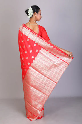 Red Semi Katan Saree - Keya Seth Exclusive