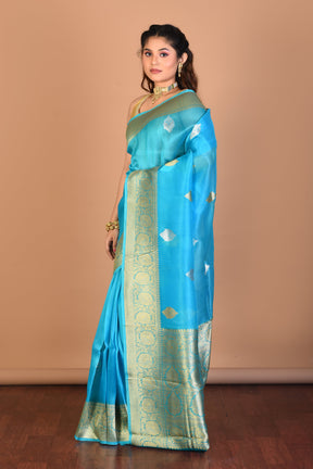 Light Blue Pure Tissue Saree with Blouse Piece - Keya Seth Exclusive