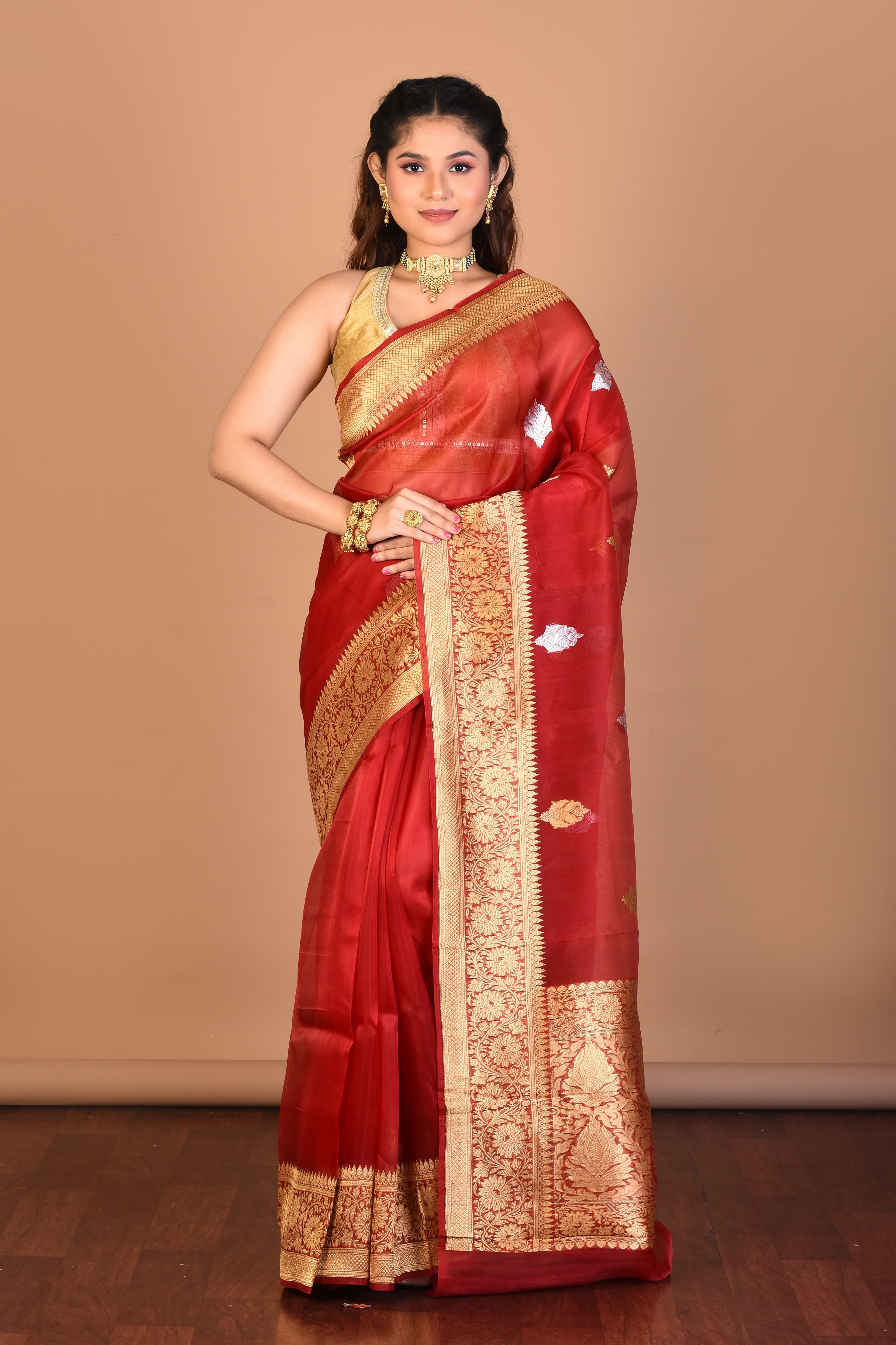 Red Pure Tissue Saree with Blouse Piece - Keya Seth Exclusive