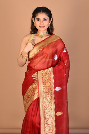 Red Pure Tissue Saree with Blouse Piece - Keya Seth Exclusive