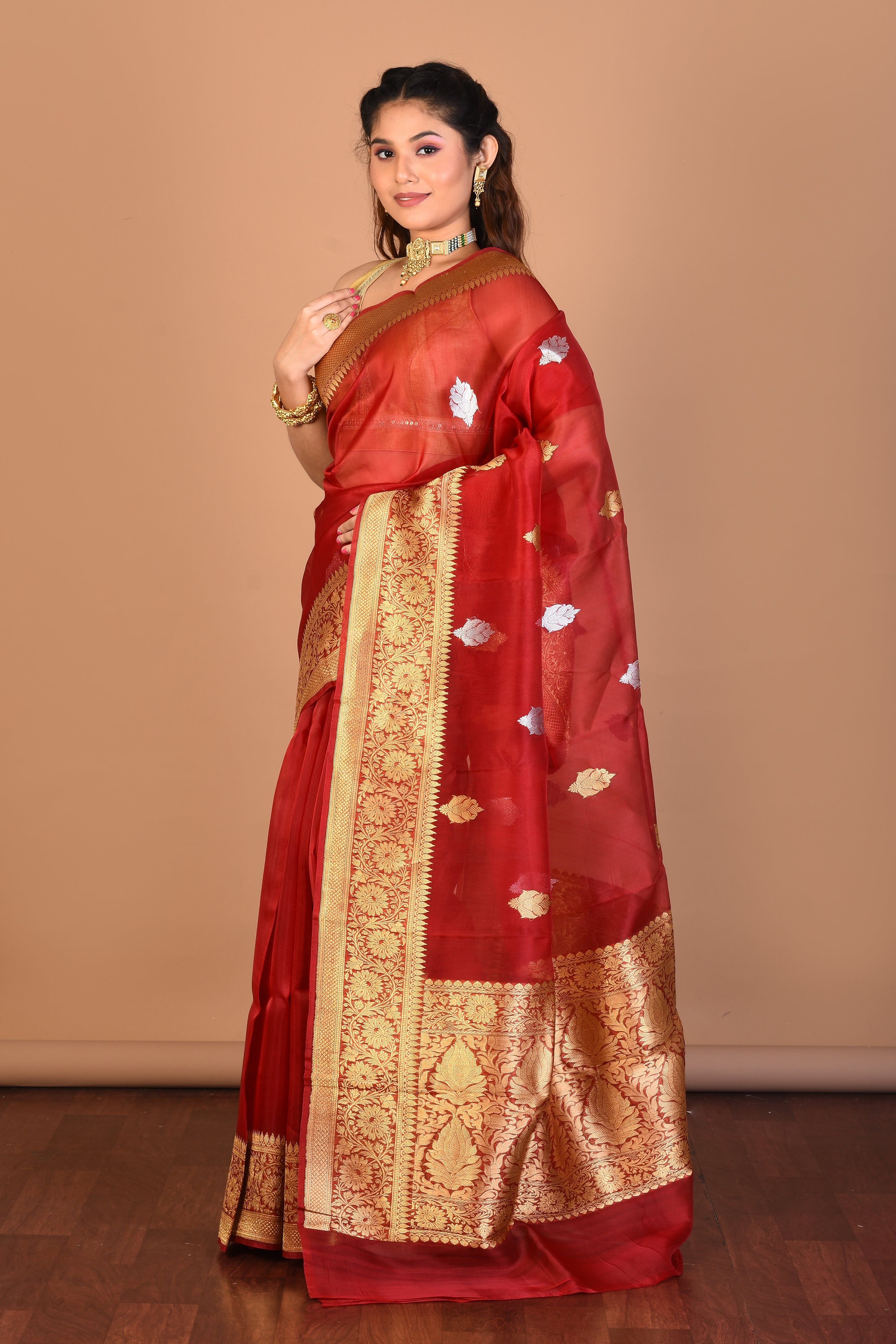 Red Pure Tissue Saree with Blouse Piece - Keya Seth Exclusive