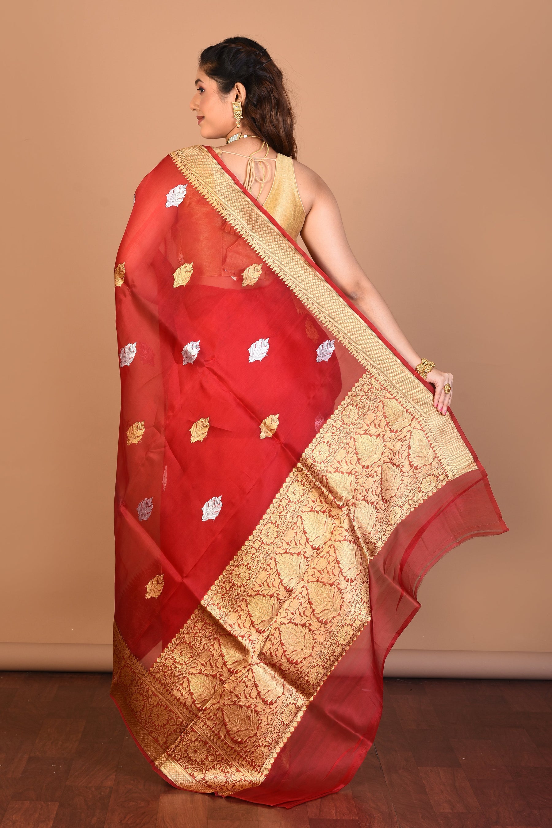 Red Pure Tissue Saree with Blouse Piece - Keya Seth Exclusive