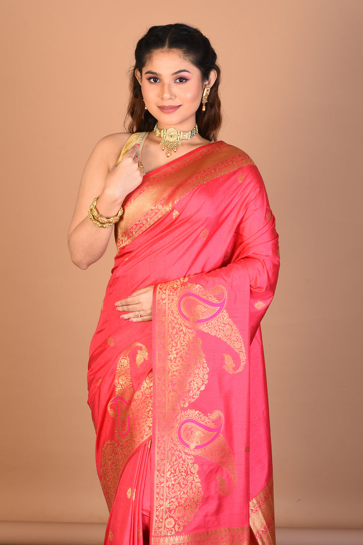 Peach Blended Art Silk Saree with Blouse Piece - Keya Seth Exclusive