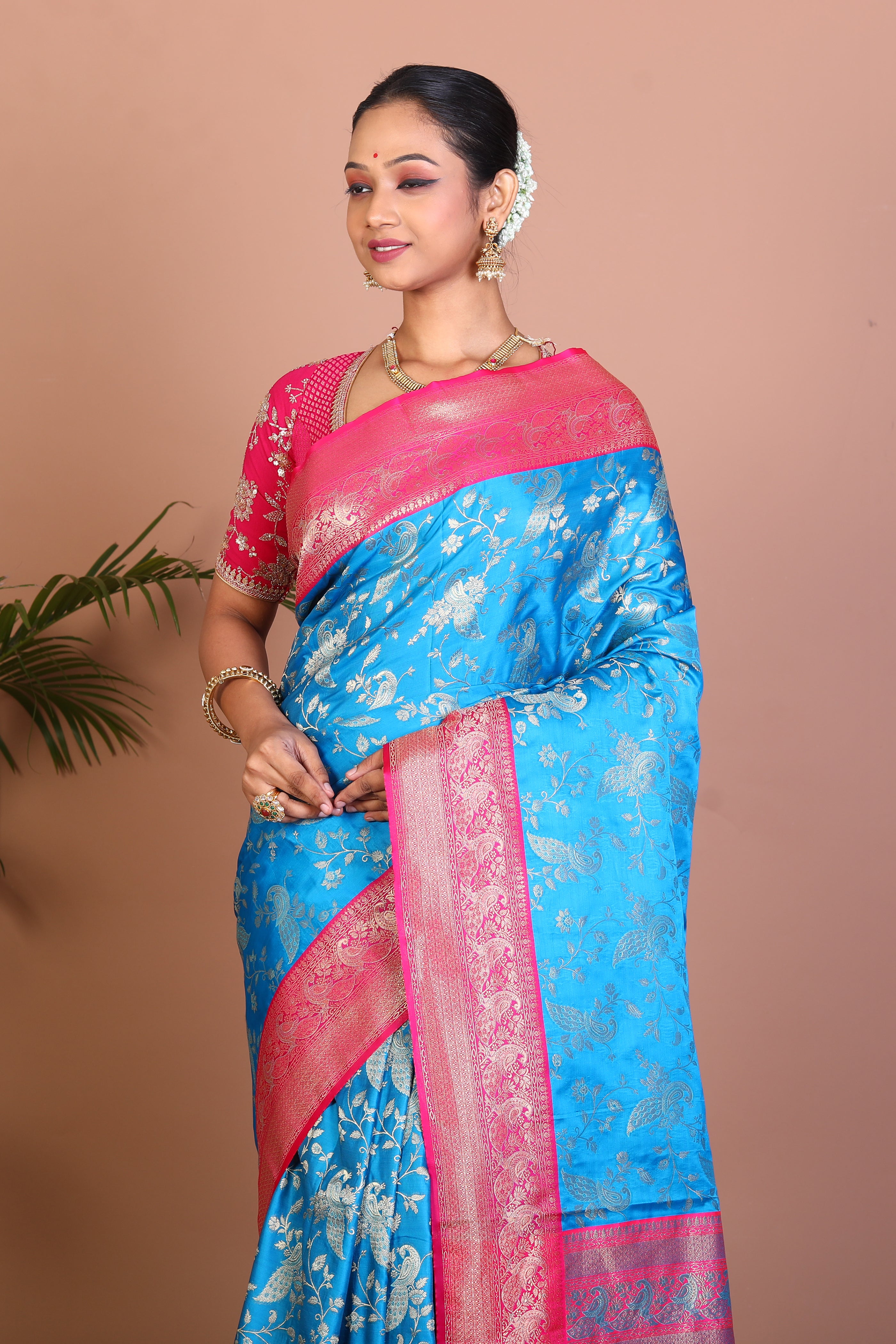 Blue Blended Dola Silk Saree - Keya Seth Exclusive