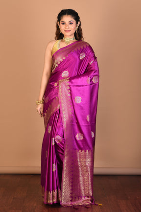 Magenta Blended Satin Silk Saree with Blouse Piece - Keya Seth Exclusive