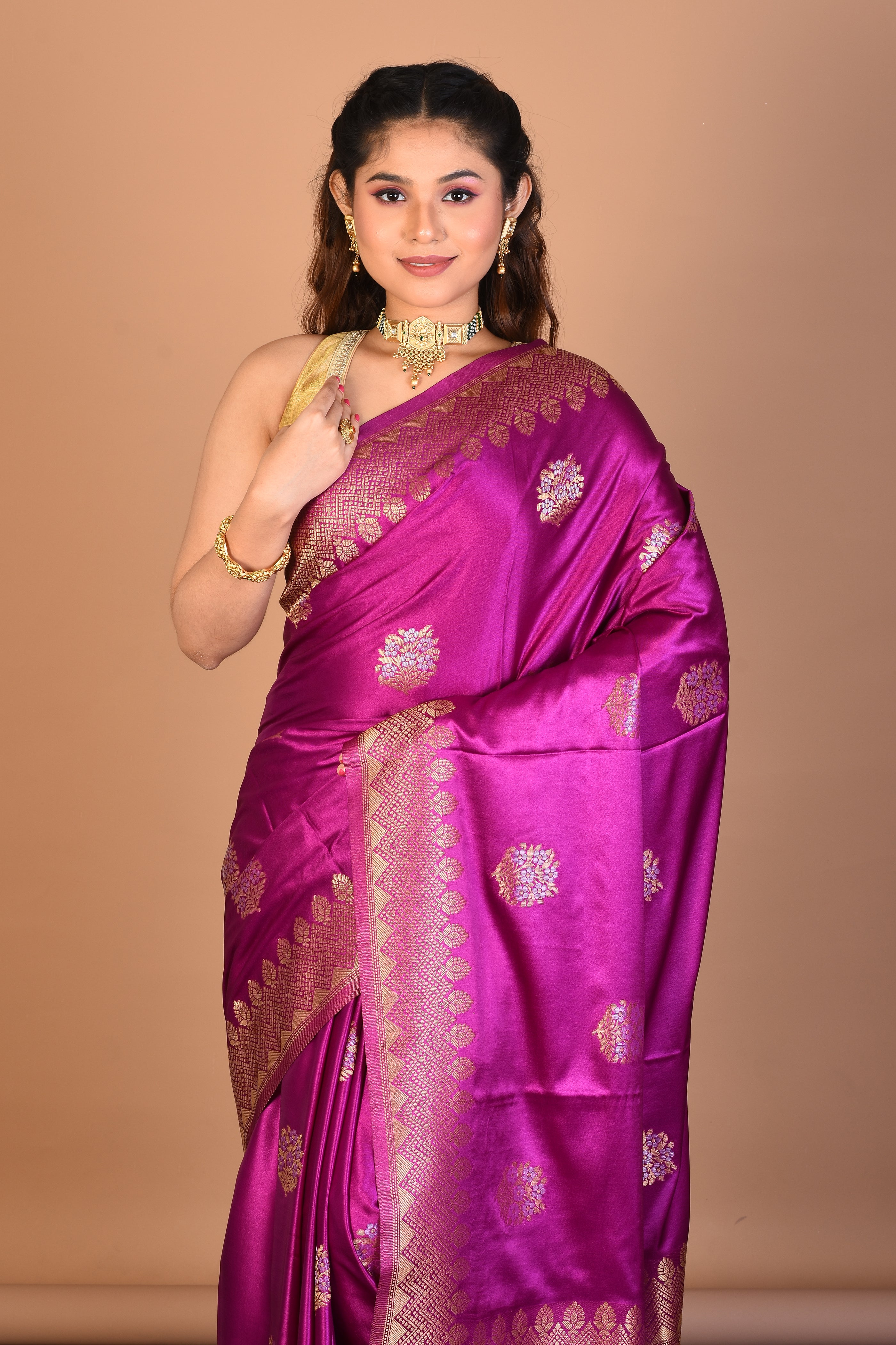 Magenta Blended Satin Silk Saree with Blouse Piece - Keya Seth Exclusive