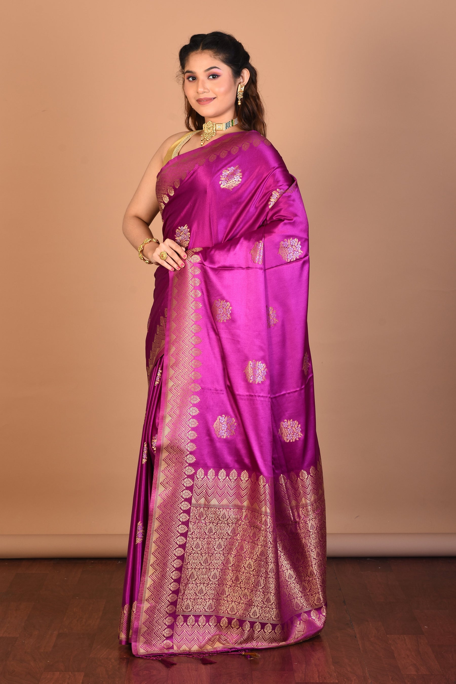 Magenta Blended Satin Silk Saree with Blouse Piece - Keya Seth Exclusive