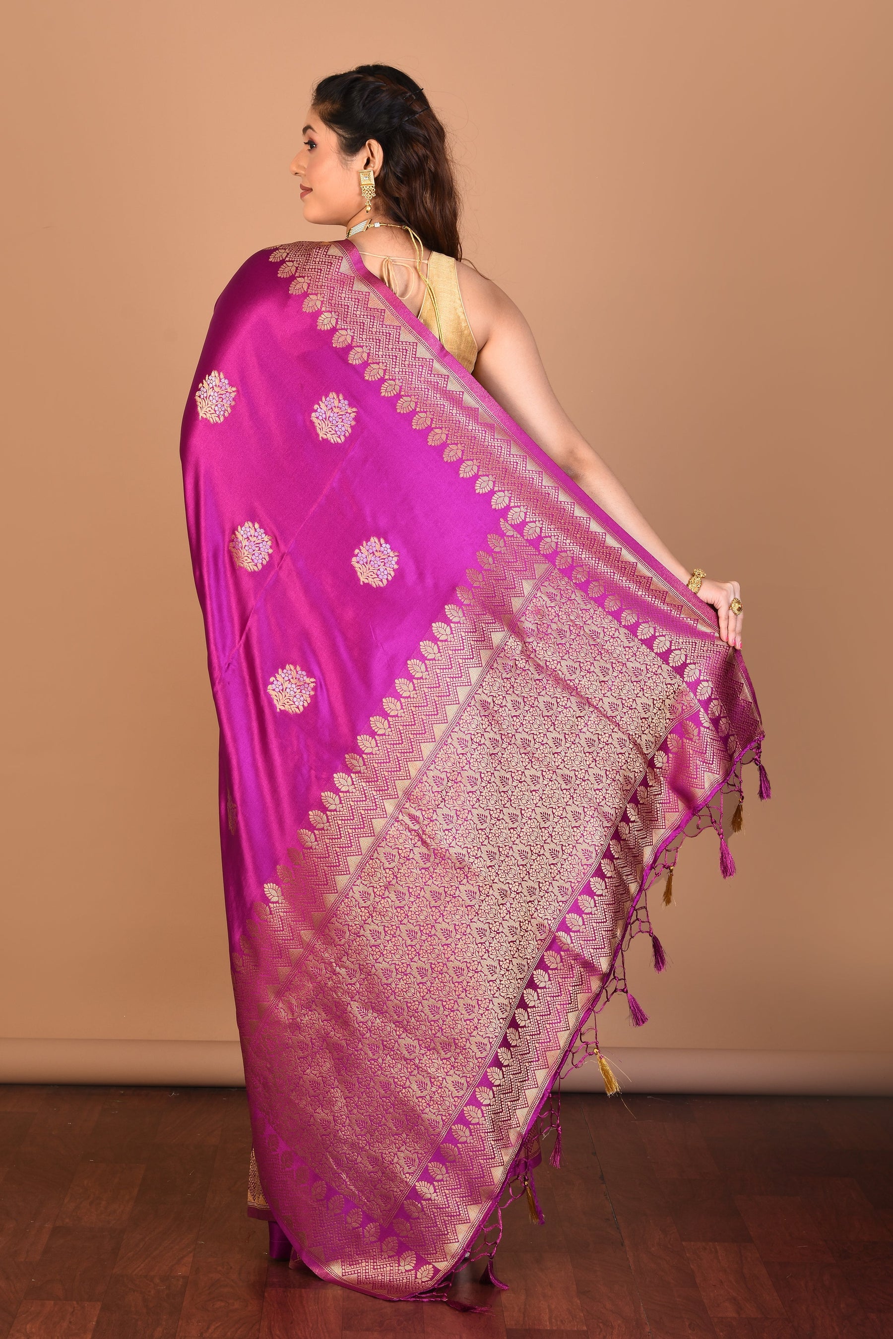 Magenta Blended Satin Silk Saree with Blouse Piece - Keya Seth Exclusive