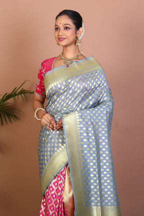 Grey & Rani Half & Half Blended Uppada Saree - Keya Seth Exclusive