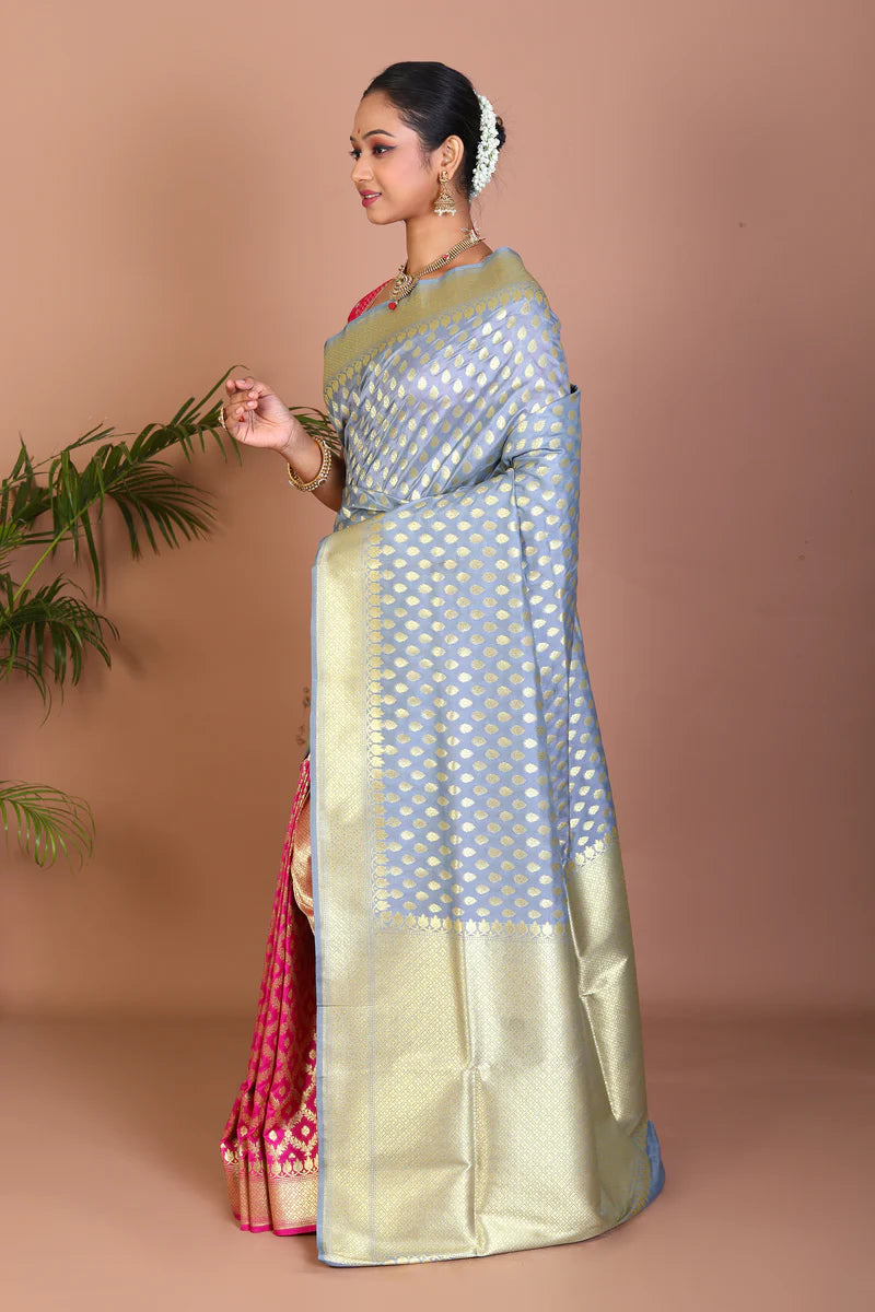 Grey & Rani Half & Half Blended Uppada Saree - Keya Seth Exclusive