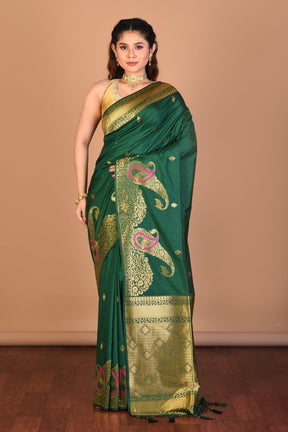 Bottle Green Blended Art Silk Saree with Blouse Piece - Keya Seth Exclusive