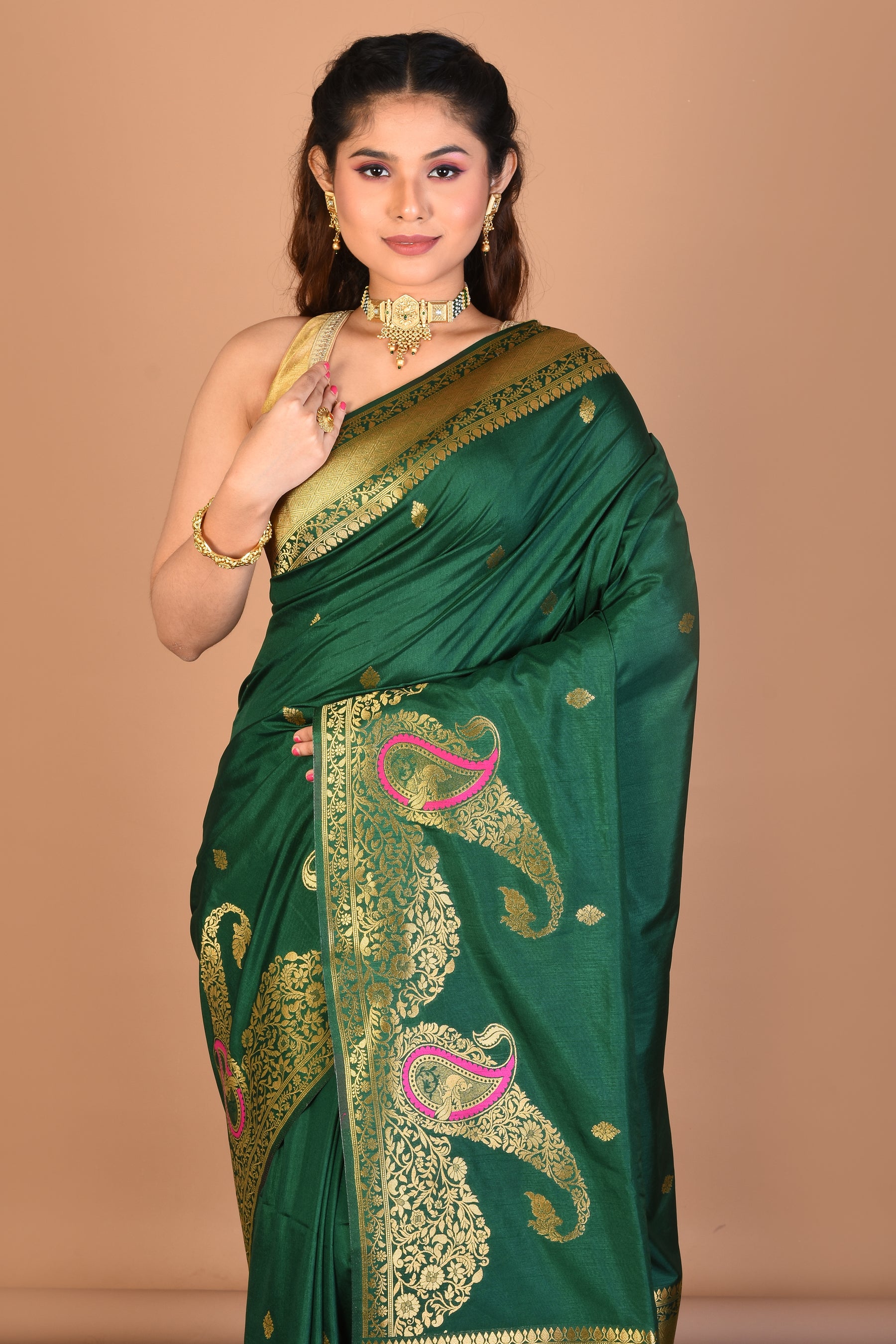 Bottle Green Blended Art Silk Saree with Blouse Piece - Keya Seth Exclusive