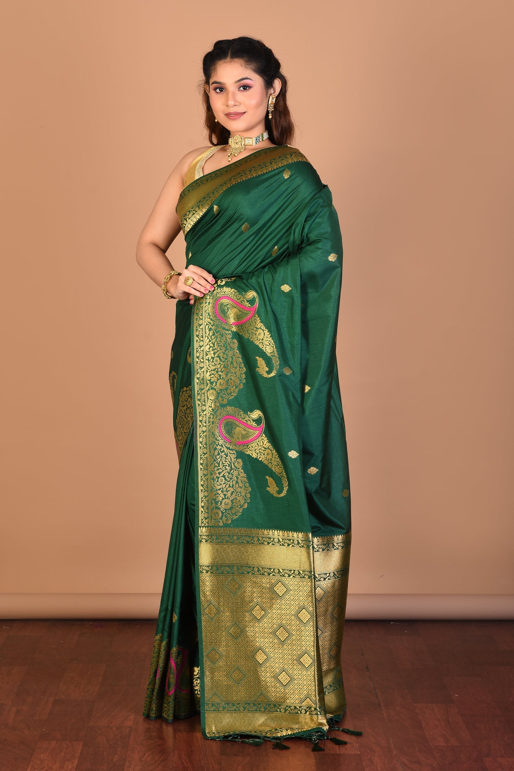 Bottle Green Blended Art Silk Saree with Blouse Piece - Keya Seth Exclusive